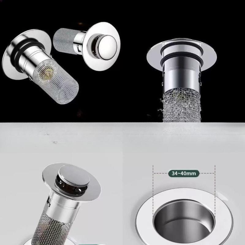 Stainless Steel Mesh Pop Up Sink Drain Assembly For Bathroom Basin Press Type Universal Basin Waste Plug With Filter