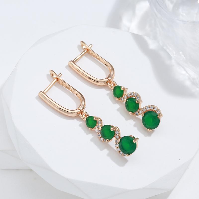 Kienl New Fashion  Rose Gold Long Earring For Women Green Natural Zircon Drop Earrings High Quality Daily Fine Jewelry