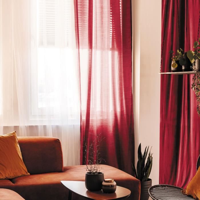 Voilage 100% coton - Rouge - 105x250 cm
