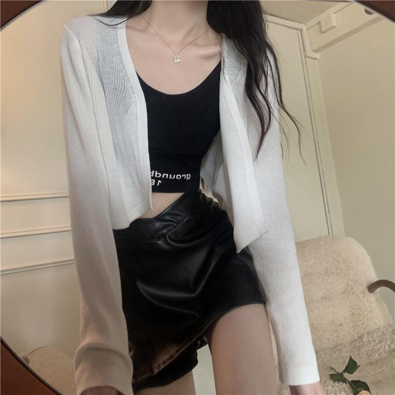 Thin Knitted Sunscreen Cardigan Women's Summer New Loose Long Sleeve Cropped Top Jacket Over Cover-up