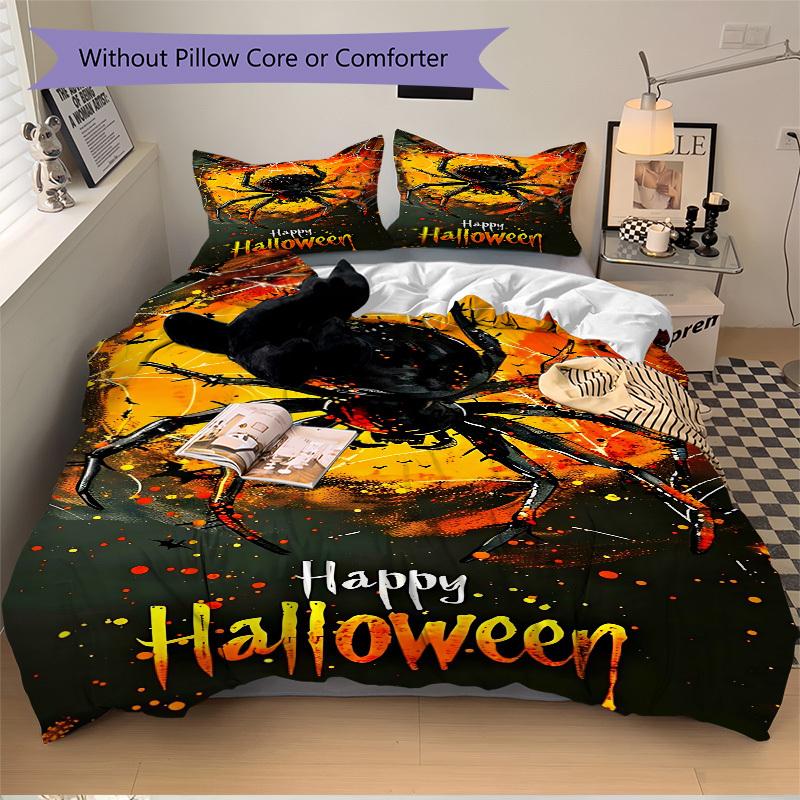 3pcs Halloween Spider Duvet Cover Set, Cover For Bedroom Guest Room (1 Duvet Cover + 2 Pillowcase, Without Quilt), yy250922108
