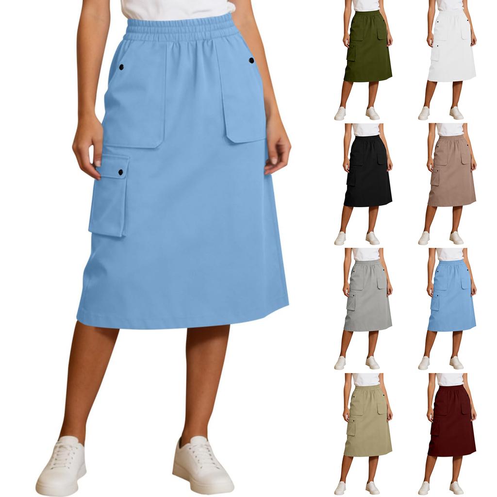 Women Casual Elastic High Waisted Skirt With Pockets