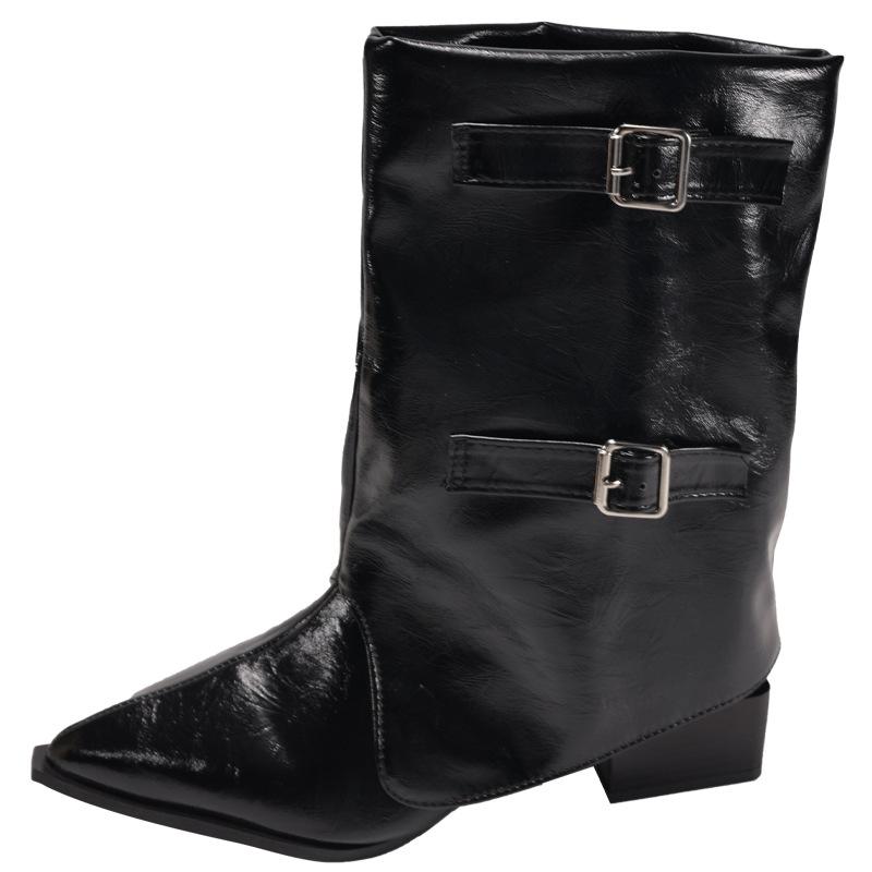 Brown Maillard Versatile Pointed Thick Heel Short Boots Children 2025 New Autumn Height-increasing and Thin Retro Trouser Boots