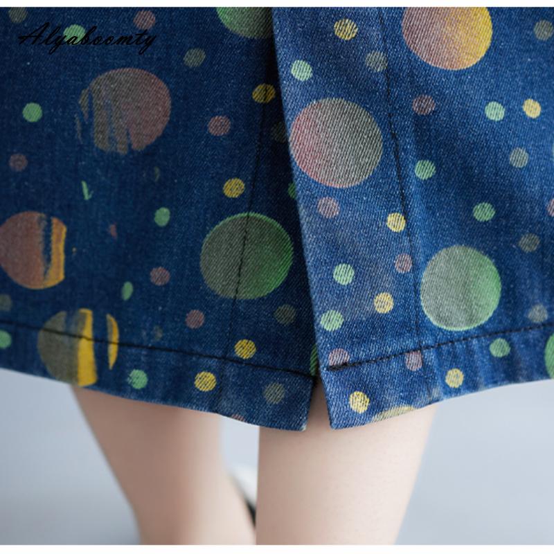 Letní ženy v korejském stylu Potisk Džínovina Midi Sundress Podvazky Vintage Ležérní Šaty s volným šněrováním Stylové pytlovité šaty s kapsami bez rukávů