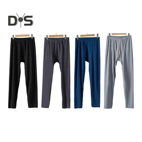 Men Pants Elastic Waist Double-Sided Brushed Thermal Insulation Long Johns Solid Color Mountaineering Vacation Travel Work School Bottoming Trousers