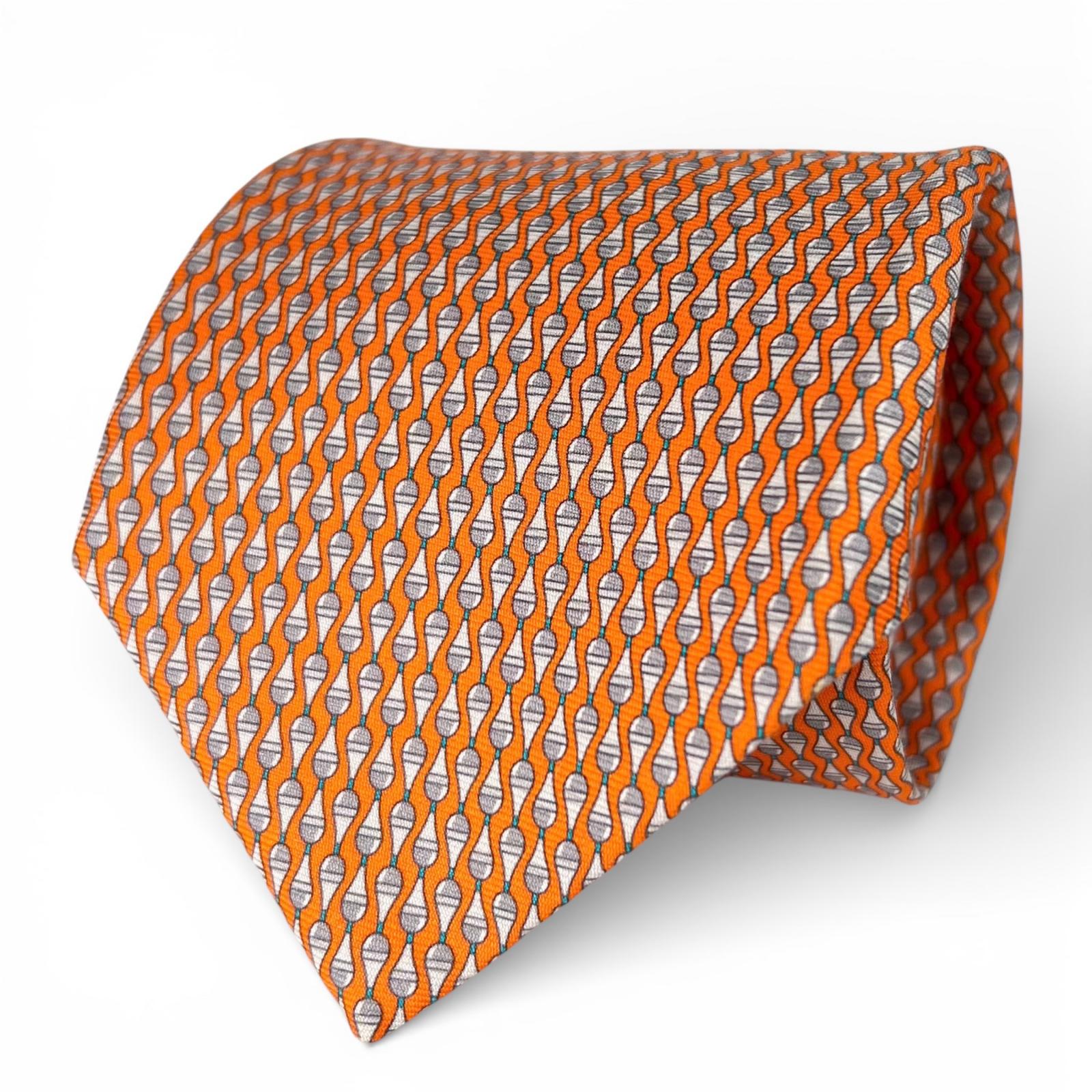 Excellent HERMES tie Overall handle Orange silk mens 646153UA Used