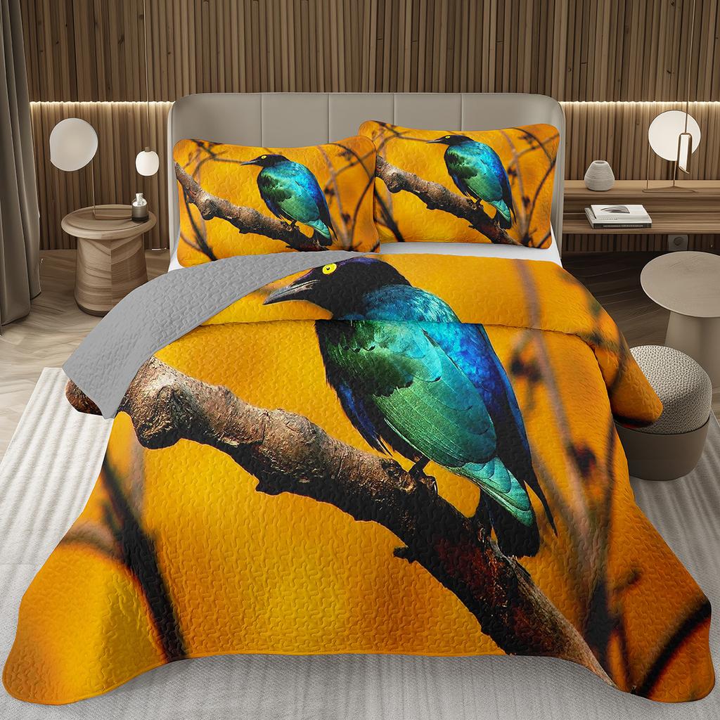Wild Animal Bird Bedspreads Parrot Quilted Coverlet Botanical Plant Tree Branch Bedding Wildlife Quilt Set Twin/Full/Queen/King