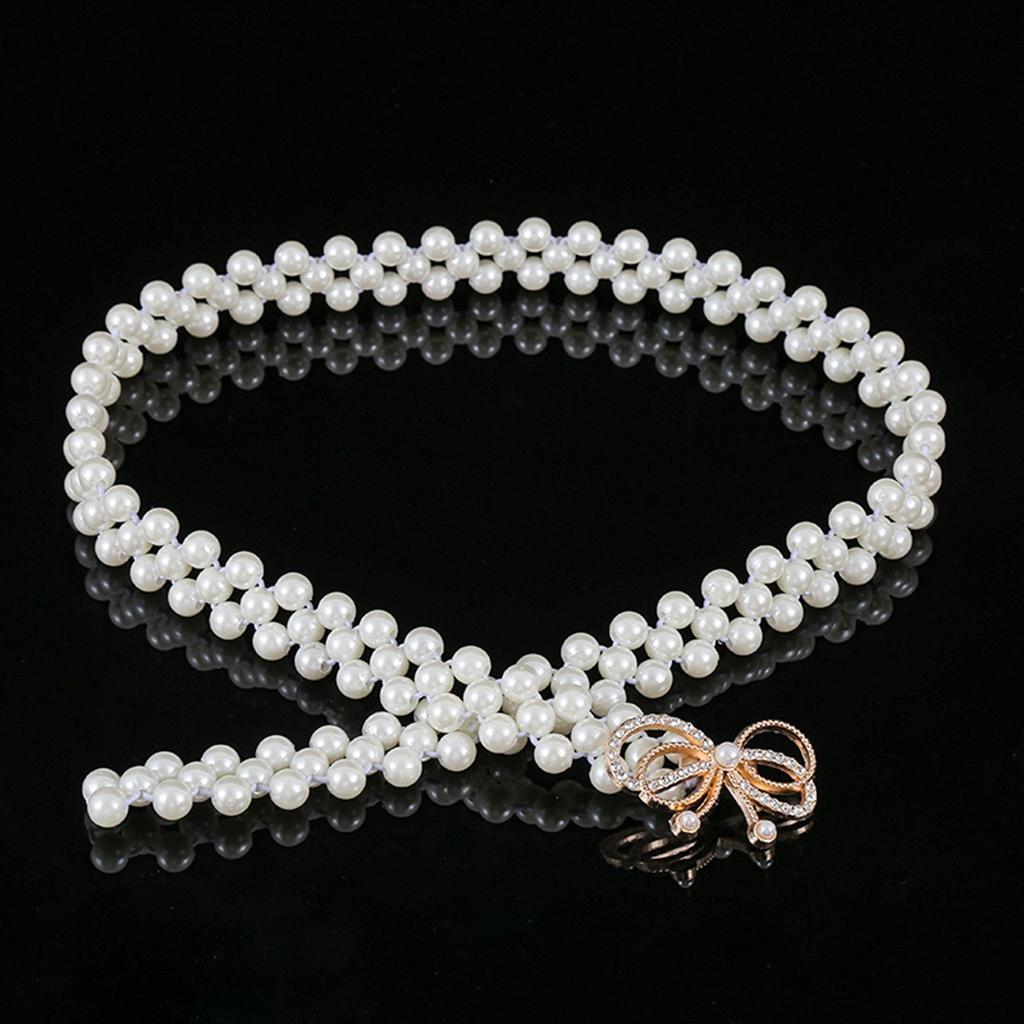 "Korean Style Rhinestone Pearl Waist Chain for Women – Fashionable, Sweet, Elastic Belt"