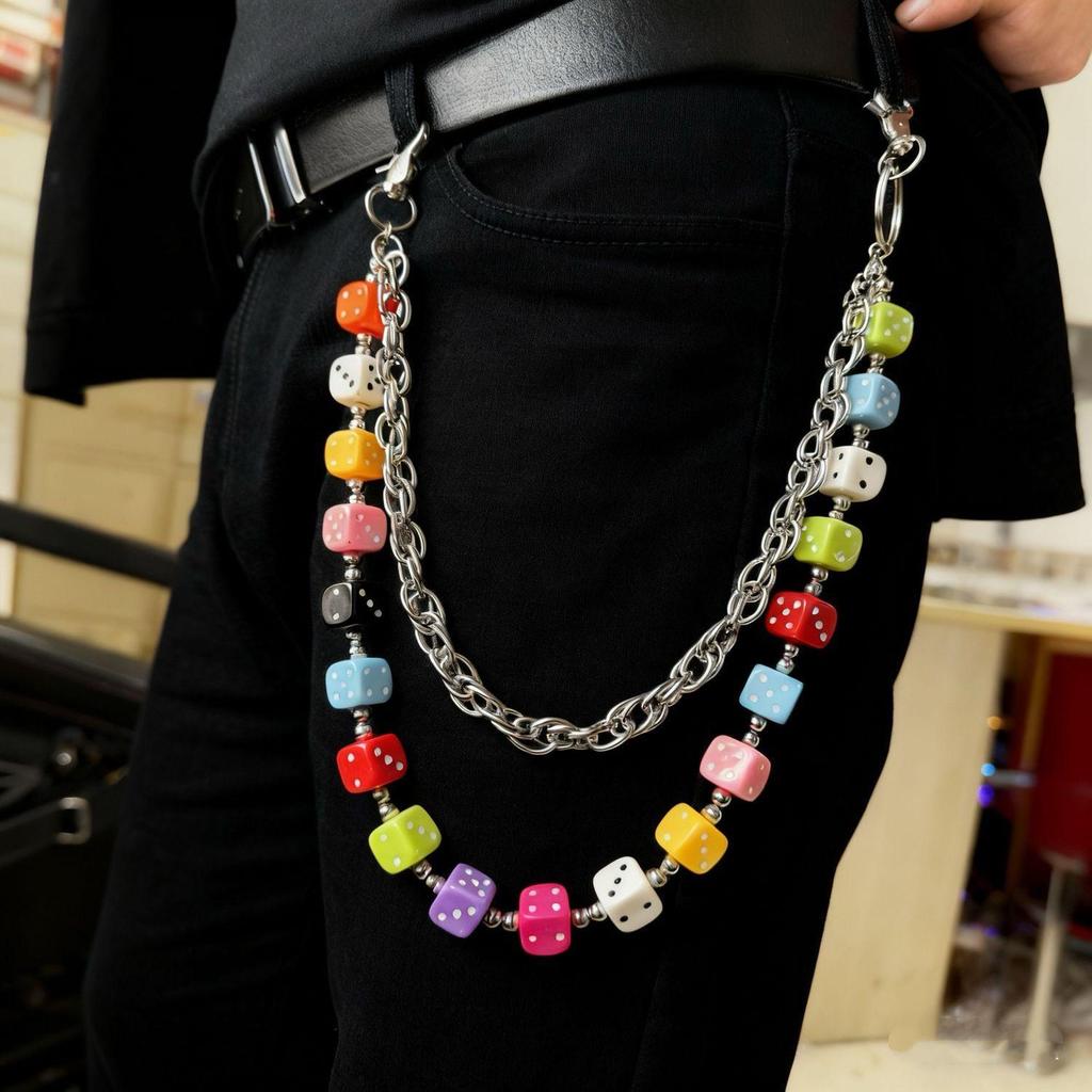 European & American Hip Hop Colorful Dice Waist Chain - Trendy, Versatile Fashion Accessory