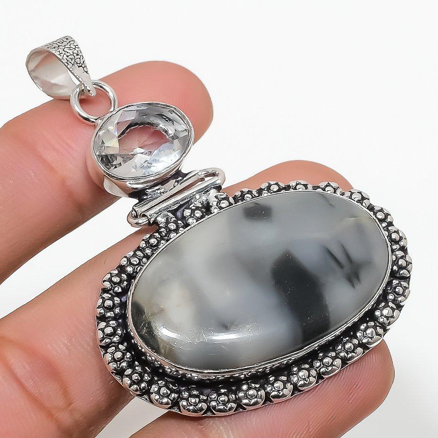 

White Buffalo Turquoise, White Topaz Gemstone Jewelry Pendant 2.29 SR-5958