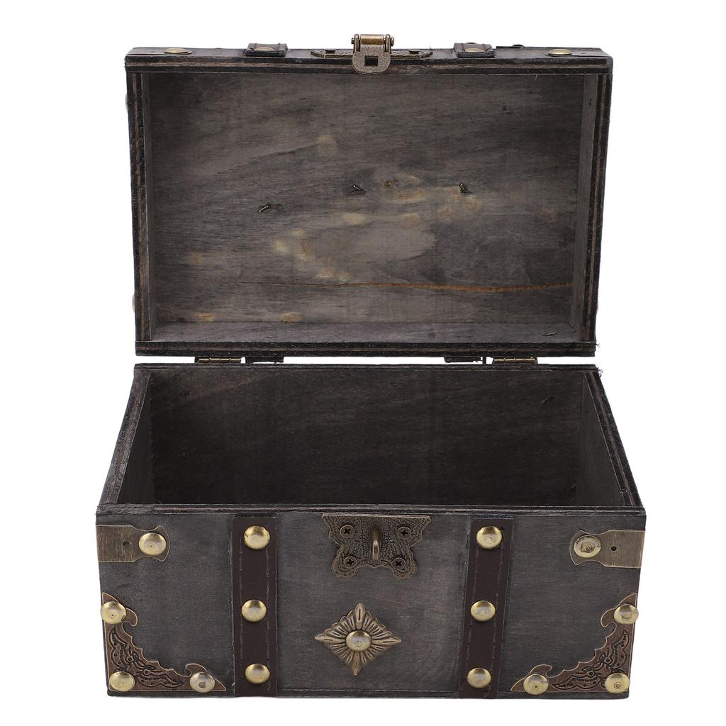 Retro Wooden Treasure Chest Vintage Jewelry Storage Box with Coded Lock for Photography Props Shop Window Decoration