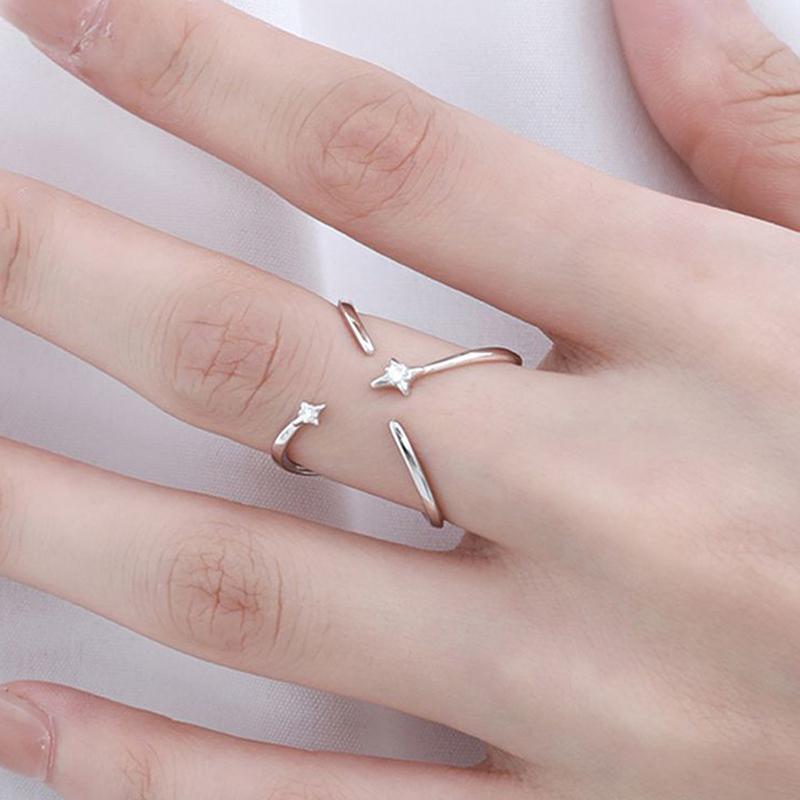 PONYKISS  Sterling Silver Zircon Star Cross Opening Rings for Women Romantic Fine  Minimalist Sweet Cool Accessories