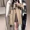 Womens Short Trench Coat 2026 Korean Style Casual Blazer Jacket In Khaki Loose Fit With Notched Lapel Double Breasted