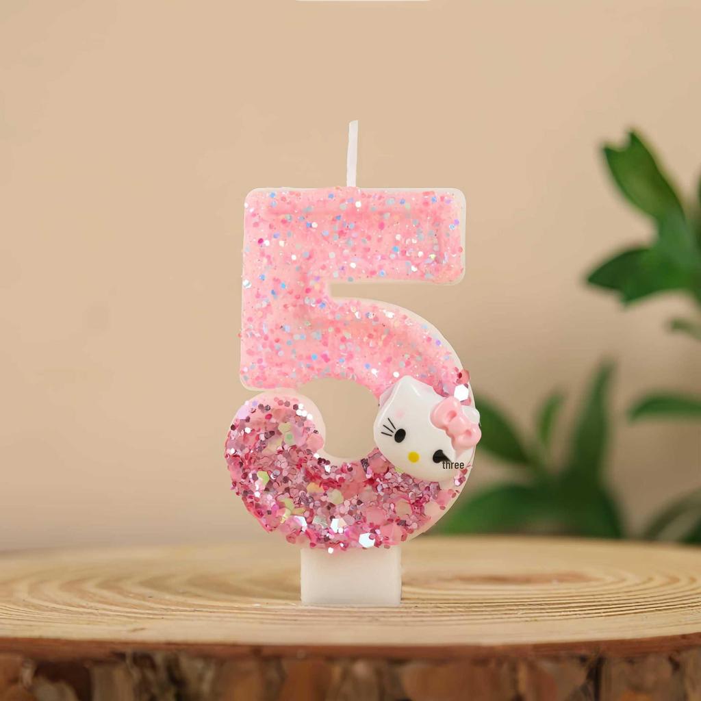 Cute Pink Cartoon Cat Number Candle for Birthday Cake Decoration