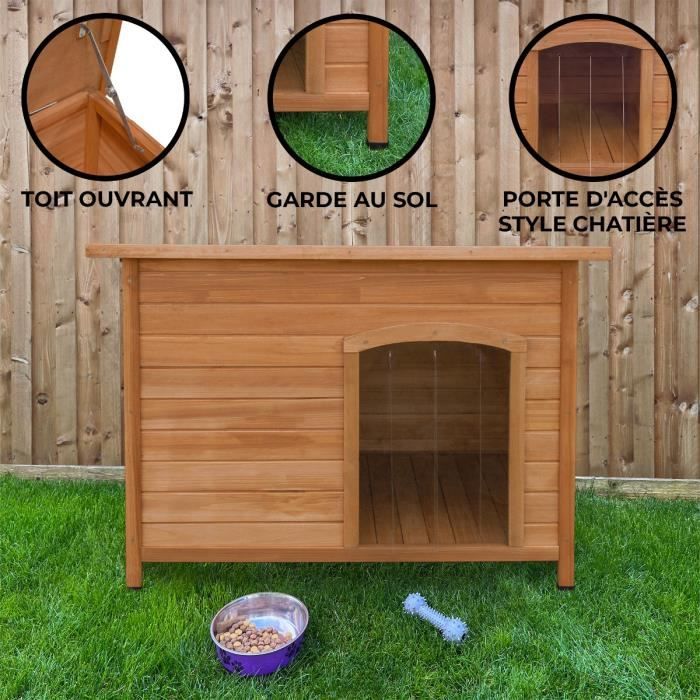 Dog Niche - Large Size - Fir Wood - Roof Opening - Weather Resistant - Brown