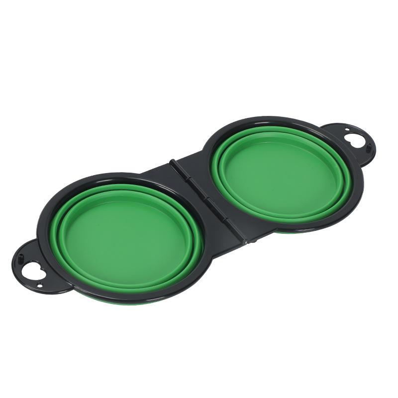 Black Frame Silicone Portable Outdoor Pet Folding Double Bowl Going Out Feeder Integrated Dog Bowl