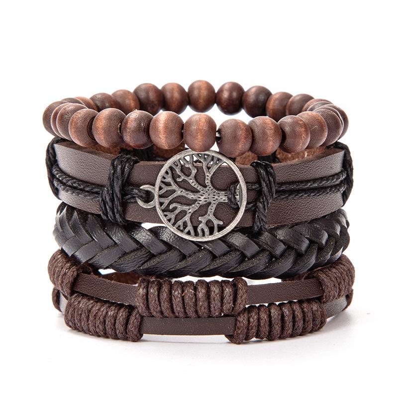Retro Multi-layer Alloy Leather Bracelet In Ethnic Style with Waxed Rope