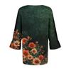 Women's Fashion Casual Pleated Round Neck Floral Print Three-Quarter Sleeve T-Shirt Top