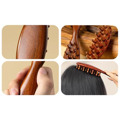 Natural Sandalwood Comb Head Meridian Comb Long Handle Comb Multifunctional Insert Tooth Massage Comb 22 Nails