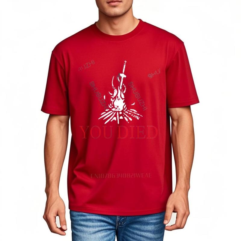 Tshirt Men Oneck YOU DIED DARK SOULS TSHIRT Firelink Shrine Dark Gamer Nerd Souls Game Male Cotton teeshirt Basic Tee S