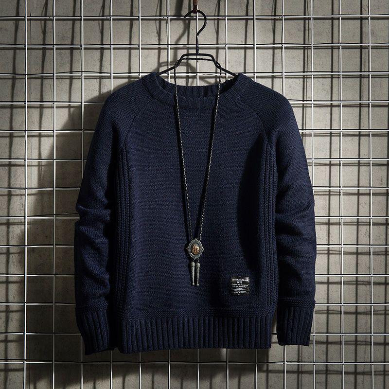 Men's Retro Korean Style Knit Pullover: Warm, Thickened, Round Neck, Long Sleeve for Autumn and Winter.