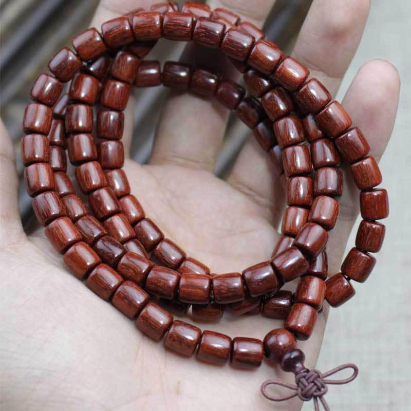 

Браслет из замбийского красного сандала со 108 бусинами: Бусины из старого палисандра в форме бочонков. Буддийские молитвенные украшения для мужчин и женщин.