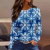 Women's Fashion Casual Slit Hem Round Neck Long Sleeve Loose Christmas Printed T-Shirt Ladies Top
