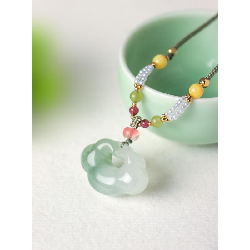 New Chinese Style Light Luxury Natural Jade Agate Ruyi Lock Pendant Necklace For Women