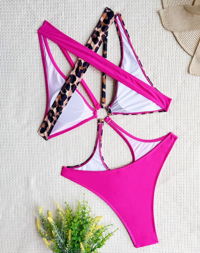 Dámské plavky Jednobarevné prošívání Sexy křížové duté jednodílné plavky Bikiny Plážové oblečení Plavky