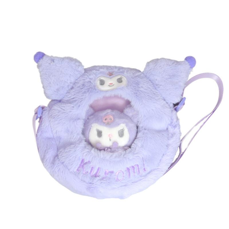 Adorable Kuromi My Melody Cinnamoroll Plush Crossbody Bag With Clear Pvc Kuromi