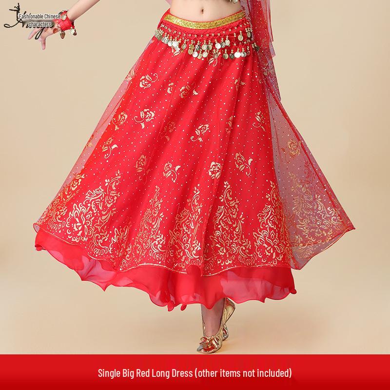 Fantasia de Apresentação de Dança do Ventre Indiana Huayu - Conjunto de Vestido de Manga Comprida de Chiffon para Mulheres