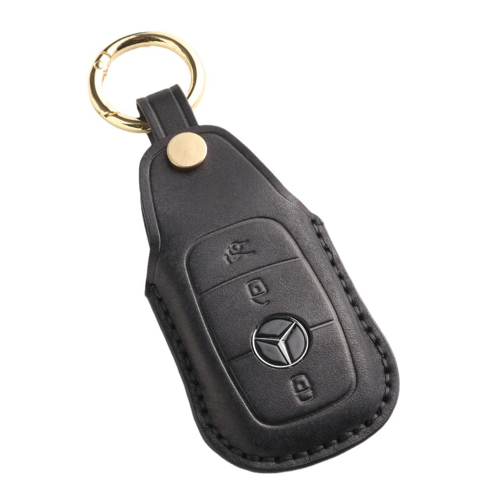 Customized key cover is suitable for Mercedes-Benz new E300L leather pure hand-stitched car key protection buckle