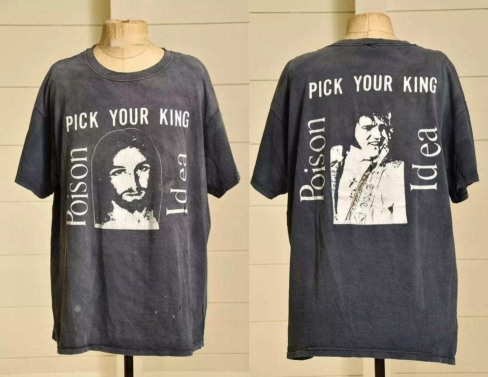 Poison Idea Pick Your King Faded Black Cotton Tshirt Unisex T-Shirt L