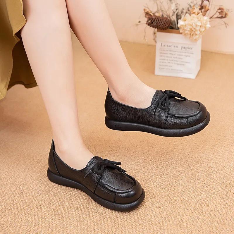 

Туфли из натуральной кожи с вырезами, женские роскошные мокасины на шнуровке, балетки, винтажные лоферы с цветочным узором, туфли для пожилой женщины с защитой от ударов CN 35 чёрный