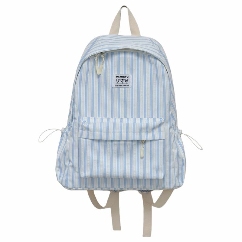 Schoolbag Korean simple solid color striped computer bag backpack college student high school campus large capacity striped commuter schoolbag
