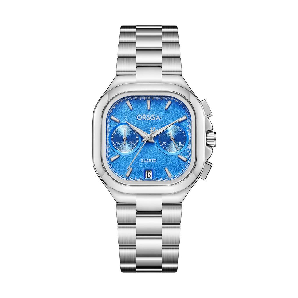Women's S Elegant Dress Watch with Golden Stainless Steel Band Square Green Dial Waterproof Quartz Wristwatch with Luminous Hand