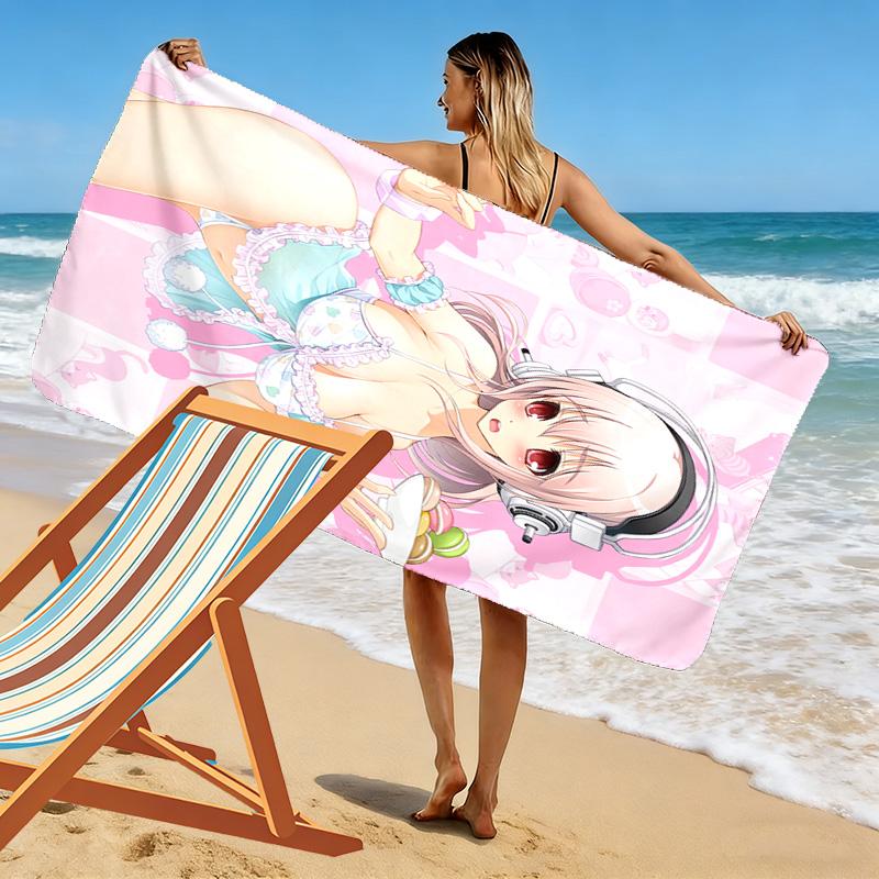 Super Sonico 2D Flat Print Beach Towel, Large Soft Quick Dry Towel for Beach Camping SwimmingDSTJ0925503