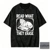 Korean Style Vintage Shortsleeved Tshirt Black Cat Reading Graphic Tee Cotton Oversized Top for Men Women Loose Fit Streetwear