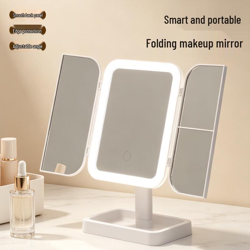 Smart LED Tri-Fold Makeup Mirror with 360° Rotation and Light