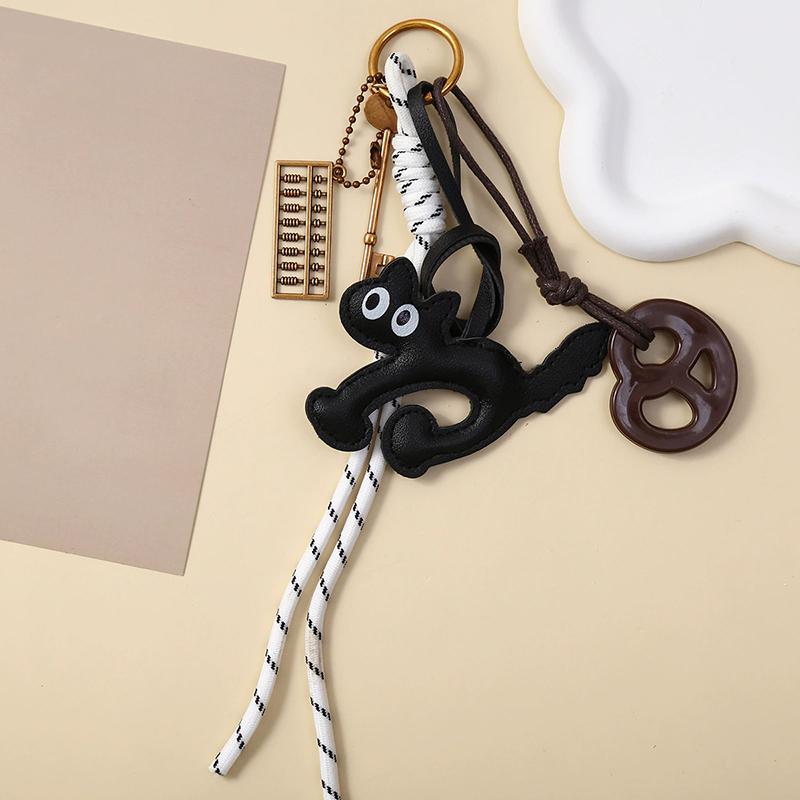 Colgante para Bolso Vintage Cuero PU Gato Para Hombres Mujeres Llave de Coche Colgante de Chocolate Animales Adorno Colgante Colgantes para Mochila