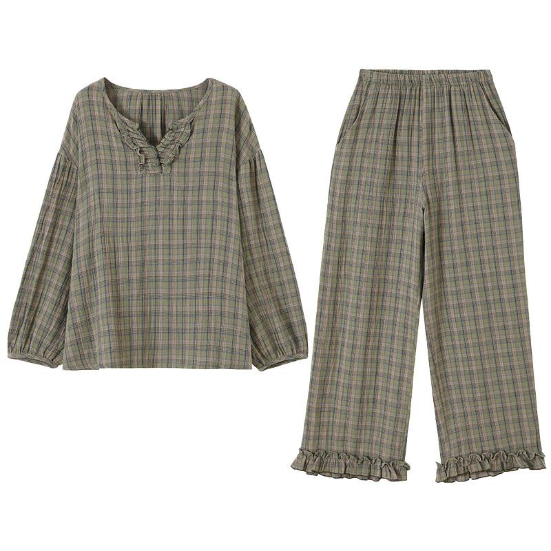 Pajamas Women's Spring and Autumn Pure Cotton Long-sleeved Large Size Can Be Worn Outside, High-end Casual Fashion Cotton Loungewear Suit