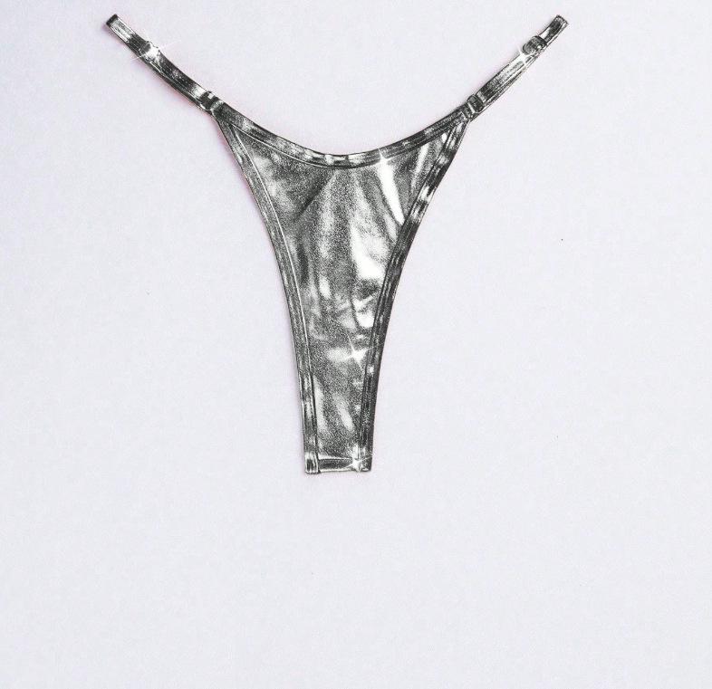 2025 European & American Women's Sexy Solid Color Stamped Thong Swimsuit Bottoms