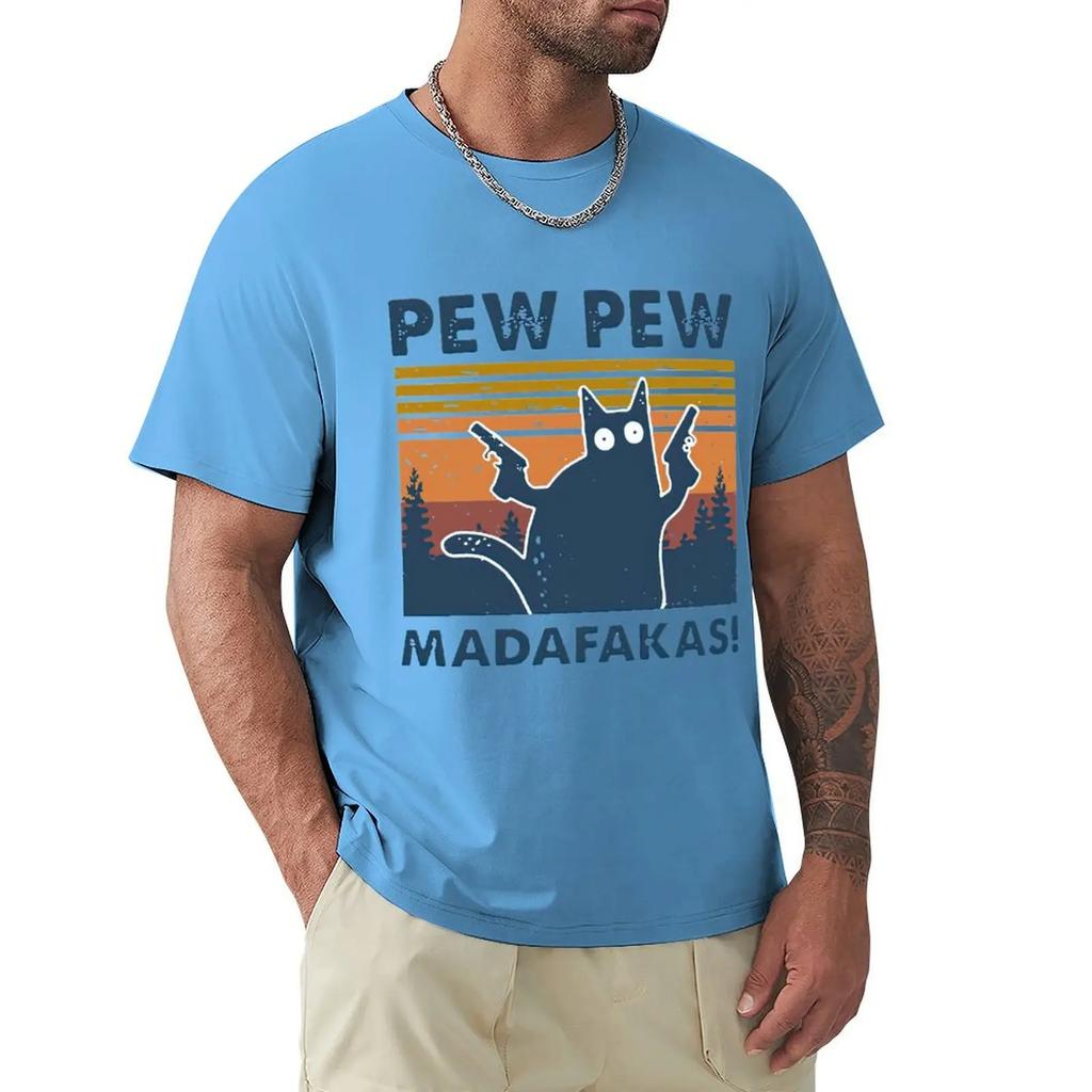 Cat Pew Pew Madafakas Vintage T-Shirt Harajuku Kurzarm T-Shirt 100 % Baumwolle Grafiken T-Shirt Tops