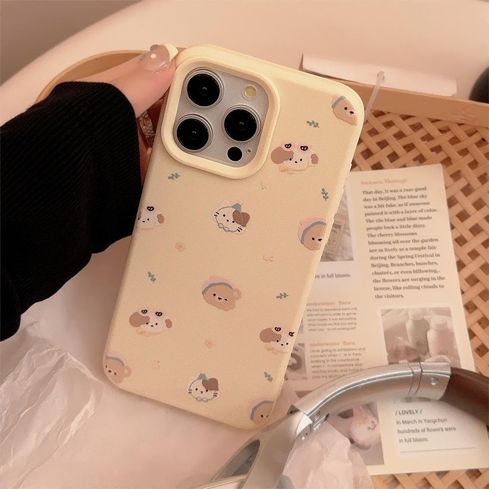 Cute Kitten Bracket Iphone17 Mobile Phone Case Apple 15 Cream Yellow Cartoon 16promax Suitable for 13 Anti Fall 12