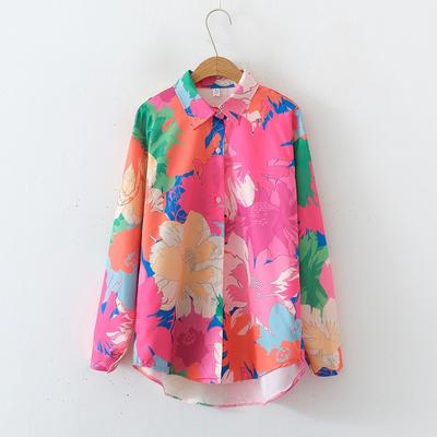 Women's New Floral Print Loose Collar Long Sleeved Fashionable Shirt