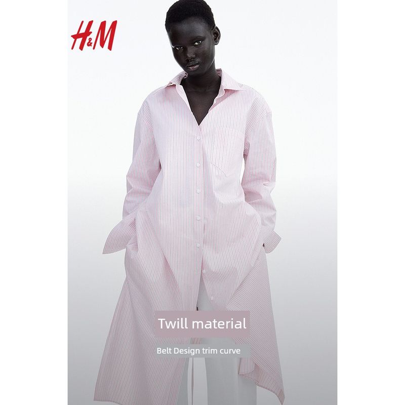

HM 2025 Summer New Women Shirt Style Dress 1270849 Light pink/Stripes 155/80(XS)