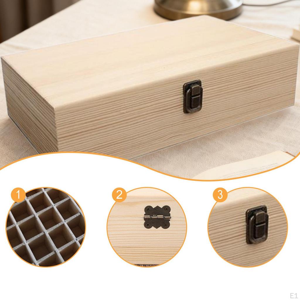 Essential Oil Storage Box Container Carrier Wood with Hinged Lid for Makeup Nail Polish