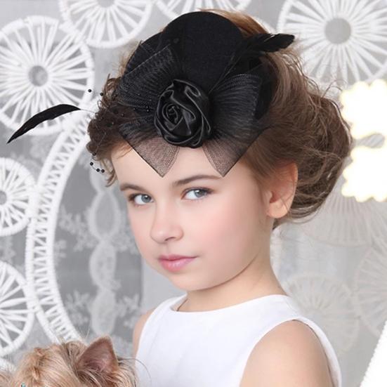 Retro Pillbox Hat Elegant Rose Hat with Feathers Mesh Bow 20s 50s Pillbox Hat for Kids Girls Stage Performances Theme Party Photo Props