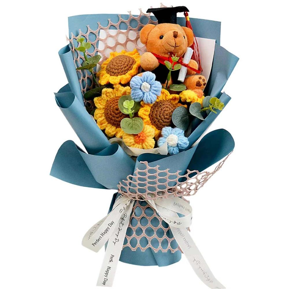Plush Animal Little Bear Doll Bouquet Handcrafted Simulated Bear Doll Bouquet  Graduation Gifts синий