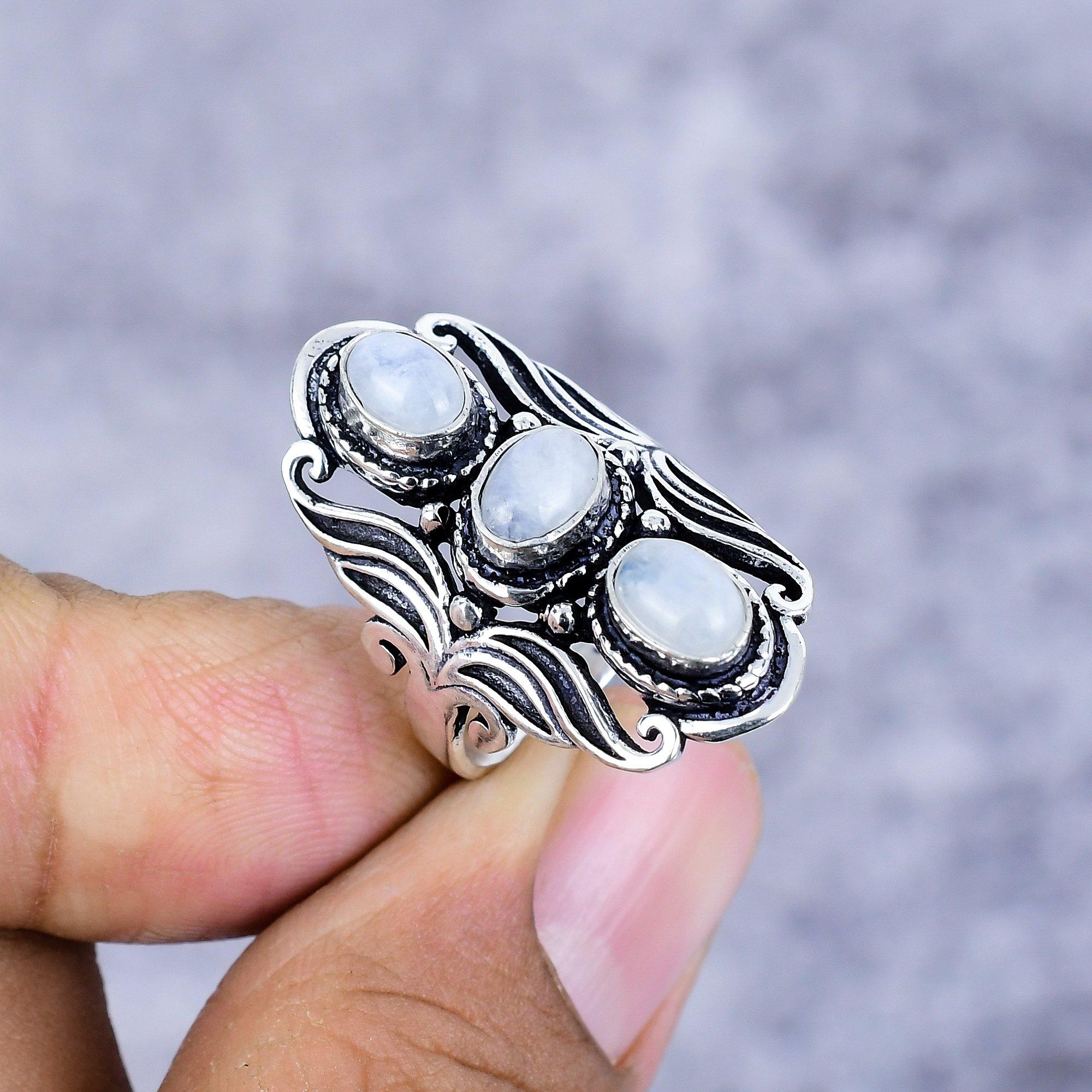 

Moonstone Gemstone Handmade 925 Sterling Silver Jewelry Ring Size 7 M-2677